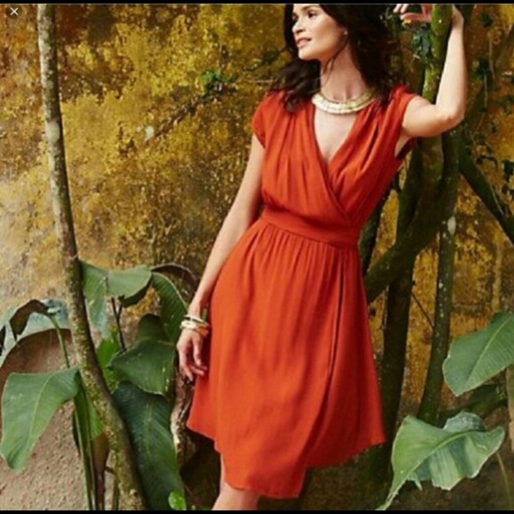 Maeve Noronha wrap rust orange dress XS S